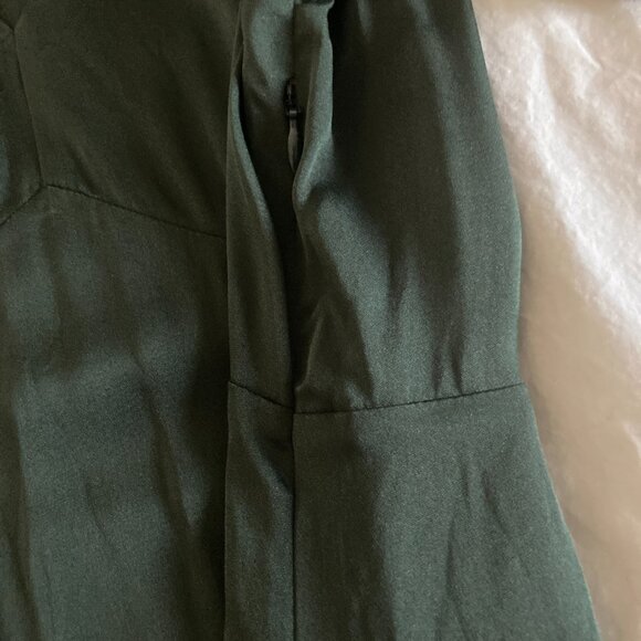 Washable Stretch Silk Puff Sleeve Mini Dress - Forest Green - Picture 5 of 9